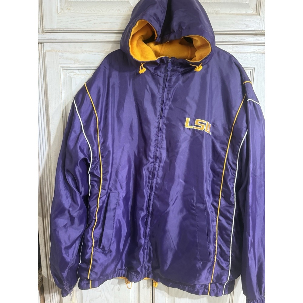 LSU Tigers Jacket Purple&Yellow Fleece Lined NCAA Collegiate Reversible PTP 27"